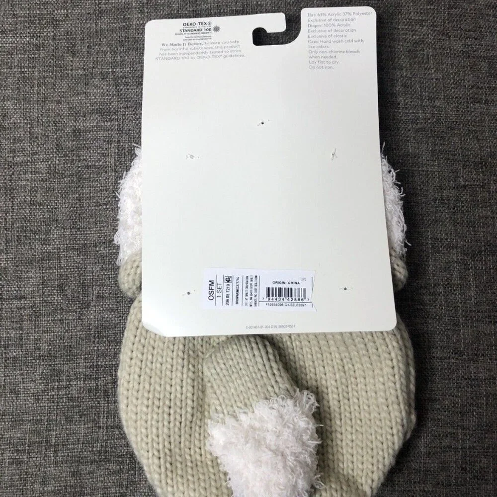 Cloud Island Baby Hat & Diaper Cover Set One Size Fits Most Beige White Fox